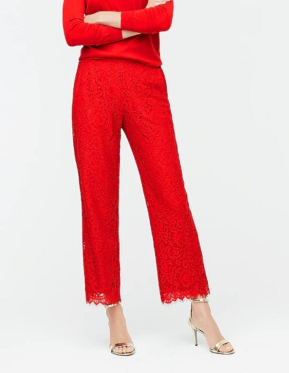 NWT J. Crew High-Rise Pull-On Peyton Wide-Leg Pant in Red Lace Size 4